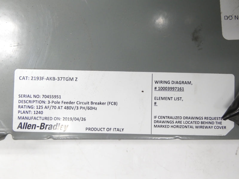 ALLEN BRADLEY 2193F-AKB-37TGM 480V UNMP