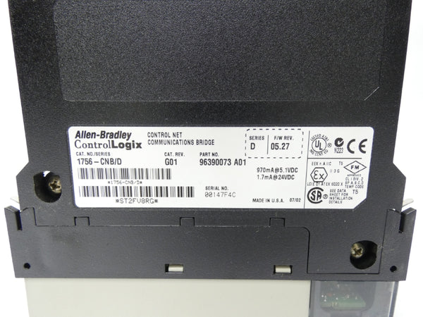 ALLEN BRADLEY 1756-CNB SER. D REV. G01 F/W 5.27 24VDC NSNP