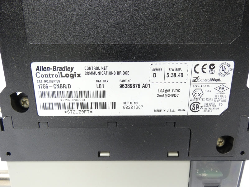 ALLEN BRADLEY 1756-CNBR SER. D REV. L01 F/W 5.38.40 24VDC 1A UNMP