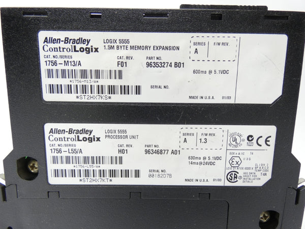 ALLEN BRADLEY 1756-L55 SER. A REV. H01 F/W 1.3 24VDC (AS PIC) (NO KEY) UNMP