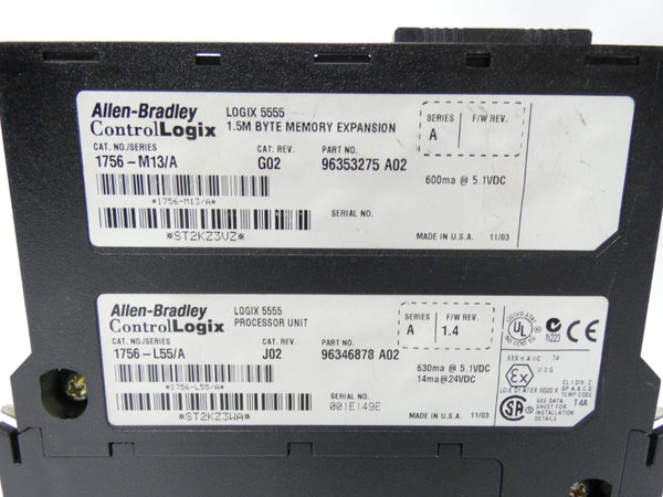 ALLEN BRADLEY 1756-L55 SER. A REV. J02 F/W 1.4 24VDC (NO KEY) UNMP