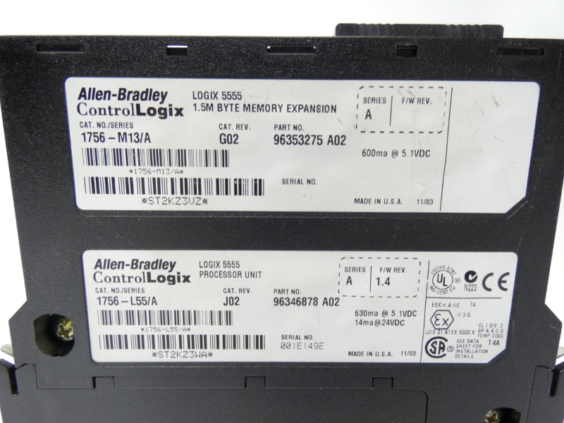 ALLEN BRADLEY 1756-L55 SER. A REV. J02 F/W 1.4 24VDC (NO KEY) UNMP