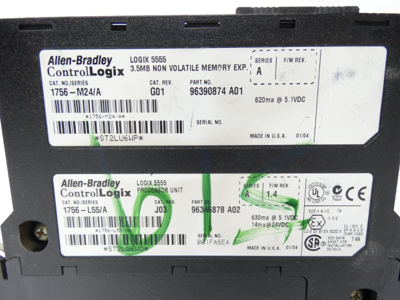 ALLEN BRADLEY 1756-L55 SER. A REV. J03 F/W 1.4 24VDC (NO KEY) UNMP