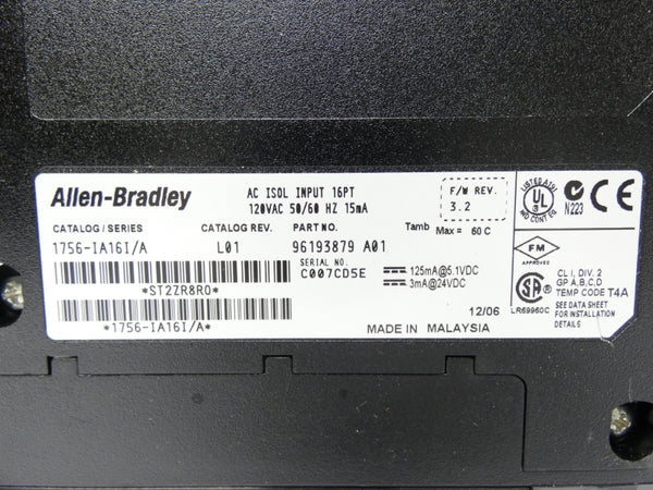 ALLEN BRADLEY 1756-IA16I SER. A REV. L01 F/W 3.2 120VAC NSNP