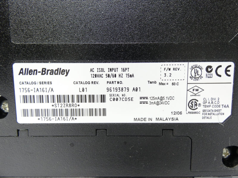 ALLEN BRADLEY 1756-IA16I SER. A REV. L01 F/W 3.2 120VAC NSNP