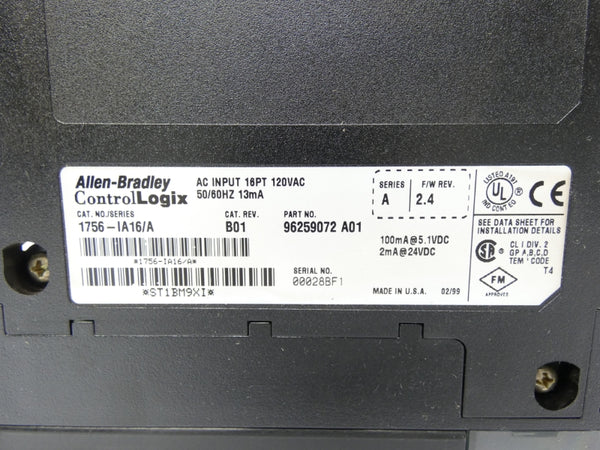 ALLEN BRADLEY 1756-IA16 SER. A REV. B01 F/W 2.4 120VAC UNMP