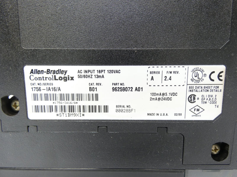 ALLEN BRADLEY 1756-IA16 SER. A REV. B01 F/W 2.4 120VAC UNMP