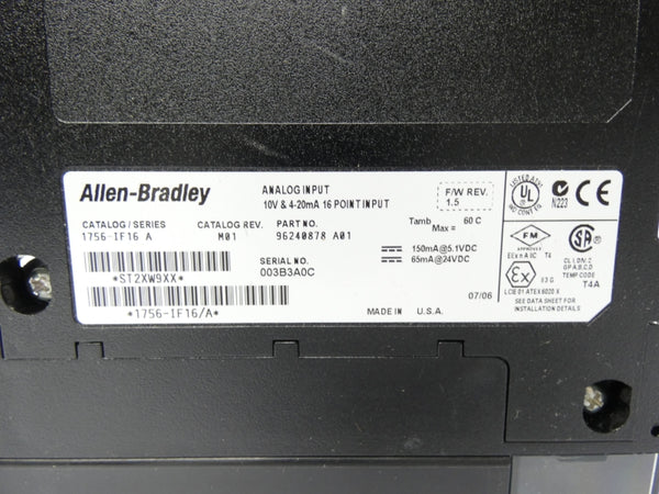 ALLEN BRADLEY 1756-IF16 SER. A REV. M01 F/W 1.5 24VDC UNMP