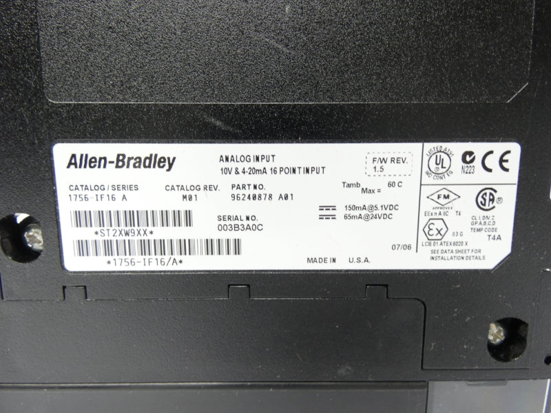 ALLEN BRADLEY 1756-IF16 SER. A REV. M01 F/W 1.5 24VDC UNMP