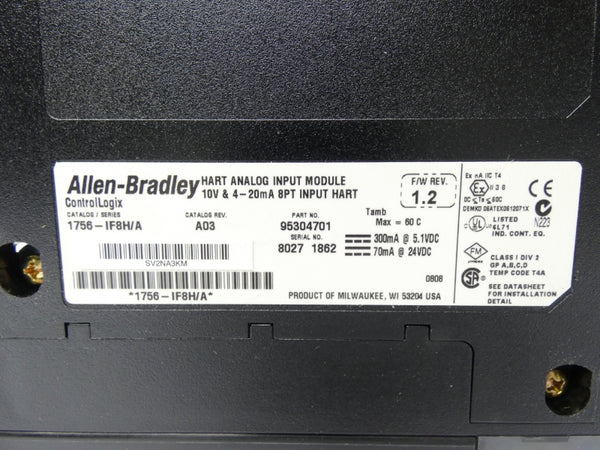 ALLEN BRADLEY 1756-IF8H SER. A REV. A03 F/W 1.2 24VDC UNMP