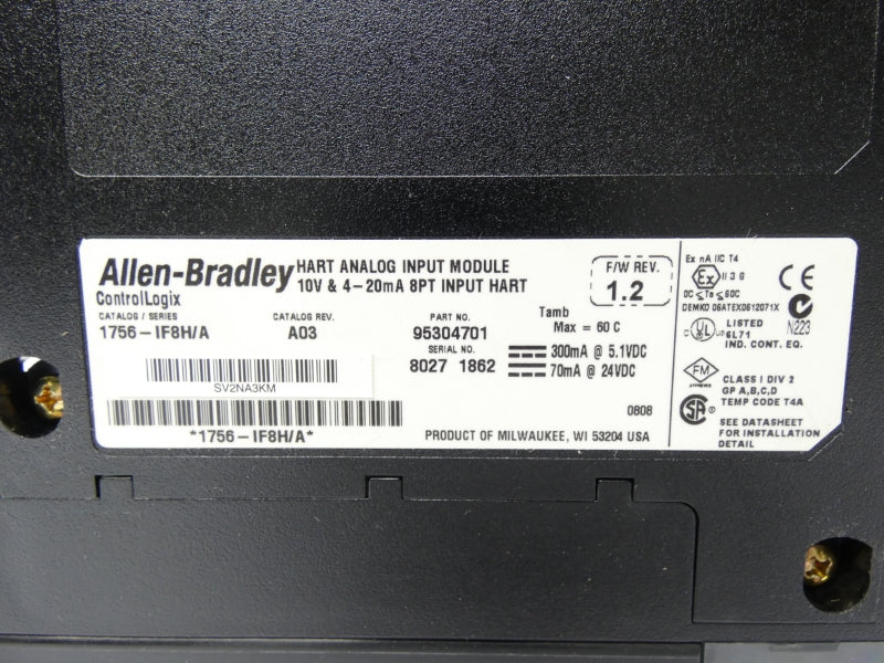 ALLEN BRADLEY 1756-IF8H SER. A REV. A03 F/W 1.2 24VDC UNMP