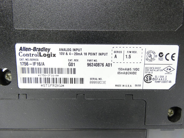 ALLEN BRADLEY 1756-IF16 SER. A REV. G01 F/W 1.5 24VDC UNMP