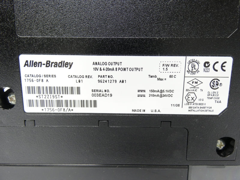 ALLEN BRADLEY 1756-OF8 SER. A REV. L01 F/W 1.5 24VDC UNMP