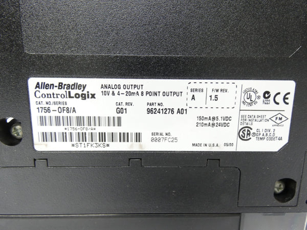 ALLEN BRADLEY 1756-OF8 SER. A REV. G01 F/W 1.5 24VDC UNMP
