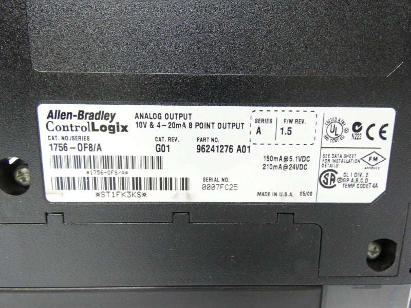 ALLEN BRADLEY 1756-OF8 SER. A REV. G01 F/W 1.5 24VDC UNMP