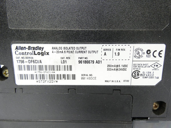 ALLEN BRADLEY 1756-OF6CI SER. A REV. L01 F/W 1.9 24VDC (AS PICTURED) UNMP