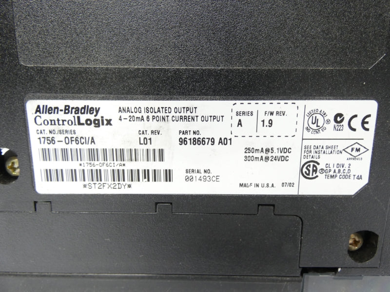 ALLEN BRADLEY 1756-OF6CI SER. A REV. L01 F/W 1.9 24VDC (AS PICTURED) UNMP