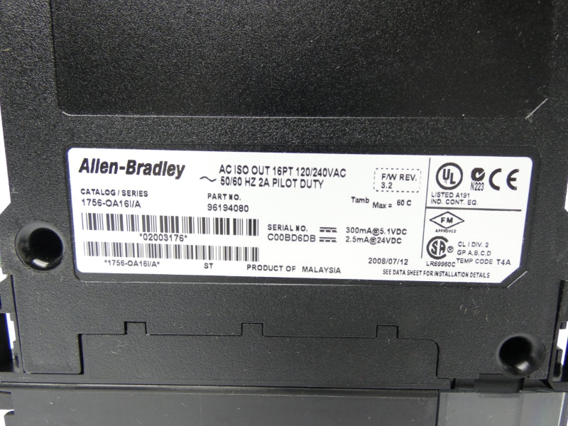 ALLEN BRADLEY 1756-OA16I SER. A F/W 3.2 24VDC UNMP