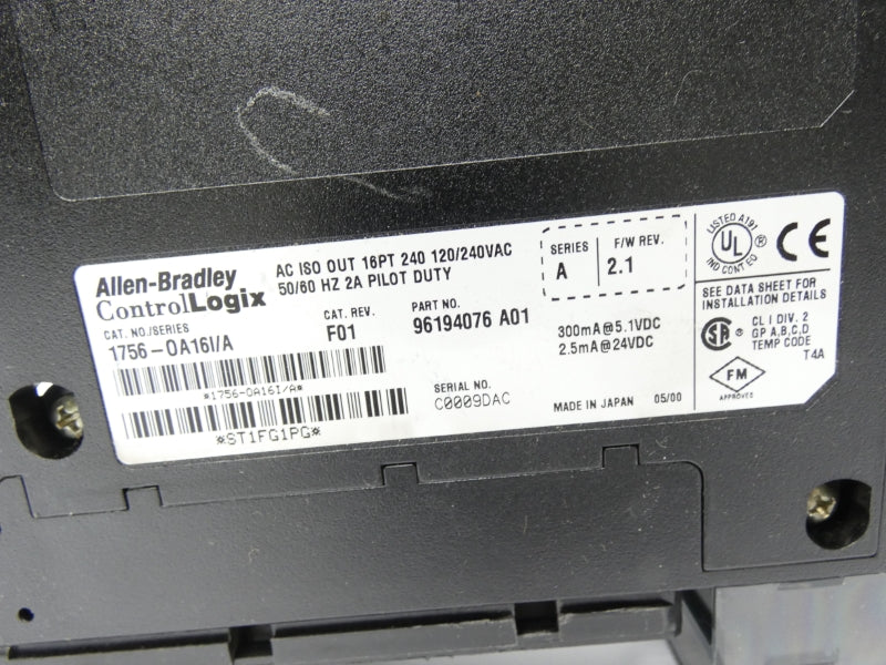 ALLEN BRADLEY 1756-0A16I SER. A REV. F01 F/W 2.1 120/240VAC 2A (AS PIC) UNMP