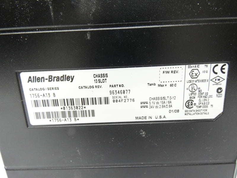 ALLEN BRADLEY 1756-A13 SER. B 24VDC 15A UNMP