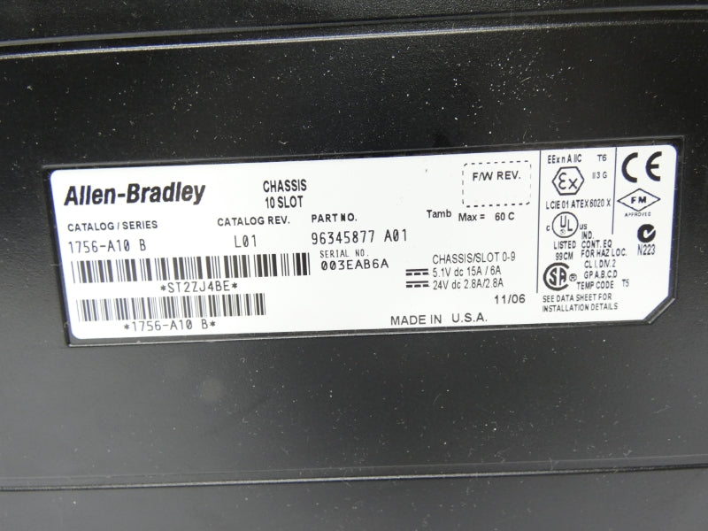 ALLEN BRADLEY 1756-A10 SER. B REV. L01 24VDC 15A UNMP