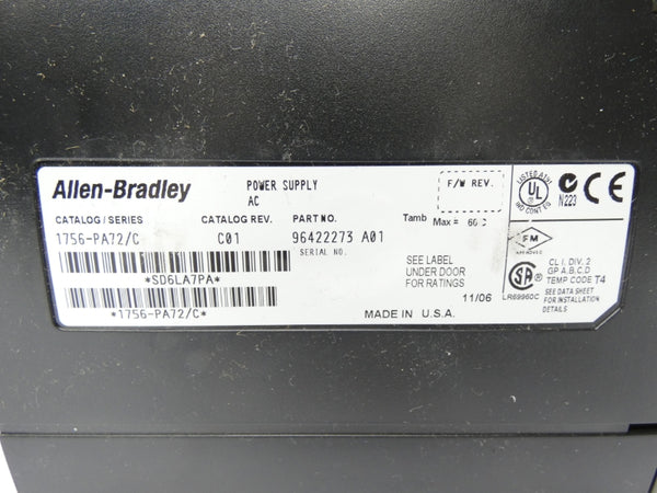 ALLEN BRADLEY 1756-PA72 SER. C REV. C01 120/240VAC 10A UNMP
