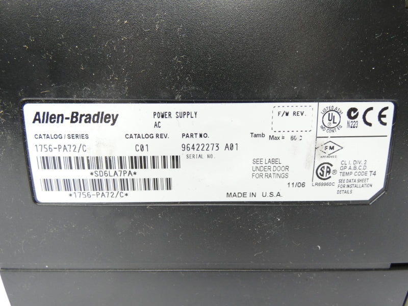ALLEN BRADLEY 1756-PA72 SER. C REV. C01 120/240VAC 10A UNMP