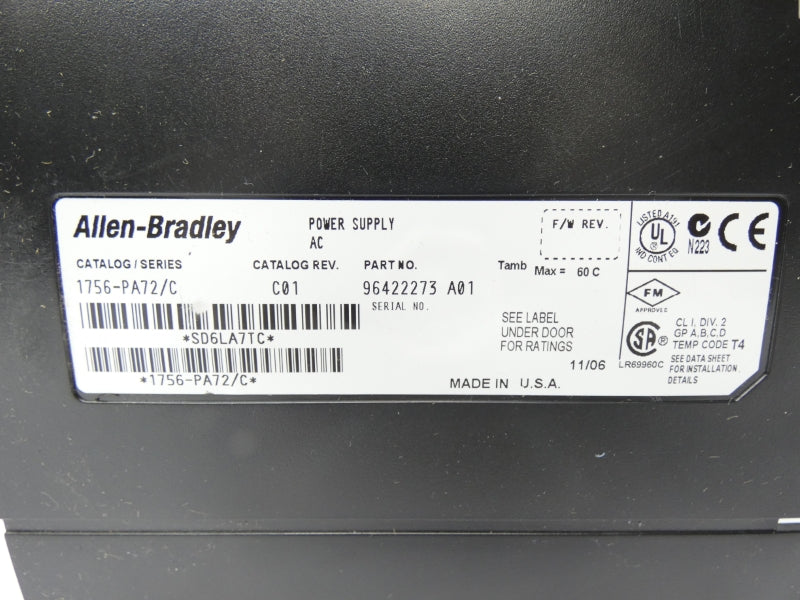 ALLEN BRADLEY 1756-PA72 SER. C REV. C01 120/240VAC 10A (AS PICTURED) UNMP