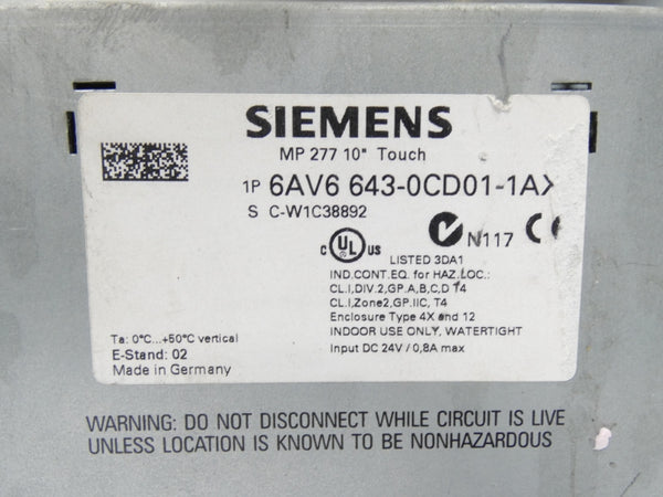 SIEMENS 6AV6643-0CD01-1AX1 24VDC 0.8A (AS PICTURED) UNMP