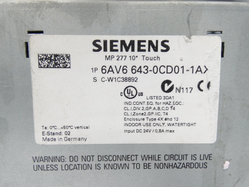 SIEMENS 6AV6643-0CD01-1AX1 24VDC 0.8A (AS PICTURED) UNMP