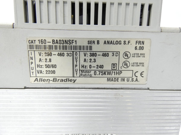 ALLEN BRADLEY 160-BA03NSF1 SER. B F/W 6.0 380-460V 2.8A UNMP