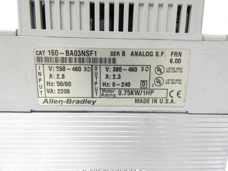 ALLEN BRADLEY 160-BA03NSF1 SER. B F/W 6.0 380-460V 2.8A UNMP