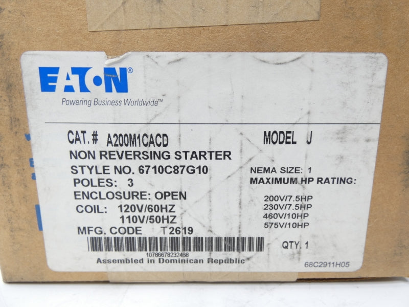 EATON A200M1CACD 6710C87G10 110/120V NSFS