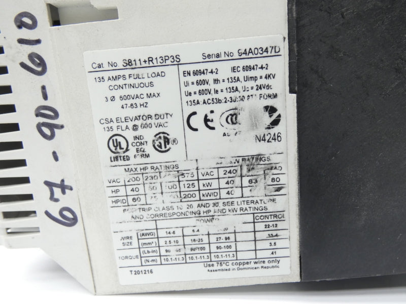 EATON S811+R13P3S 600VAC 135A (AS PICTURED) NSNP