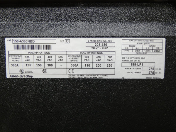 ALLEN BRADLEY 150-A360NBD SER. B 208-480V 360A NSMP