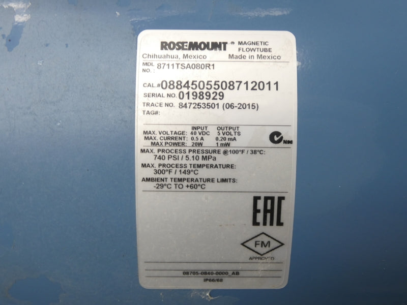 ROSEMOUNT 8711TSA080R1 40VDC 0.5A 740PSI NSNP