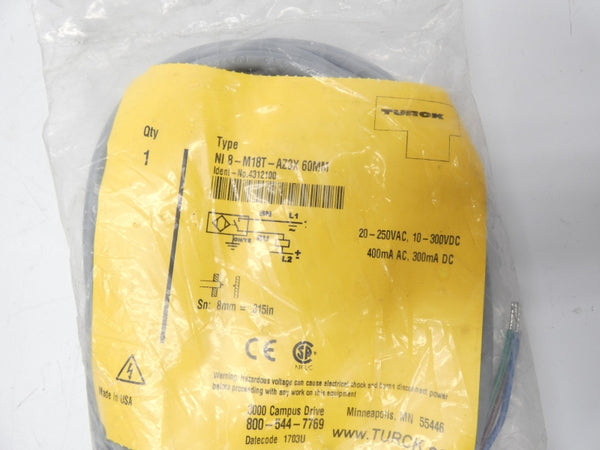 TURCK NI8-M18T-AZ3X 4312100 10-300VDC 60MM NSMP