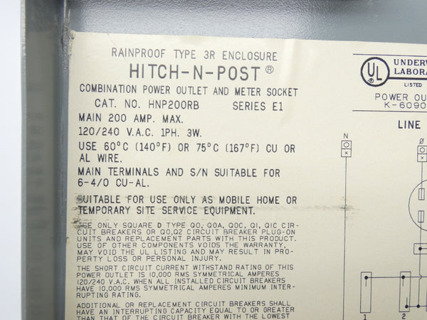 SQUARE D HNP200RB 120/240VAC 200A NSNP