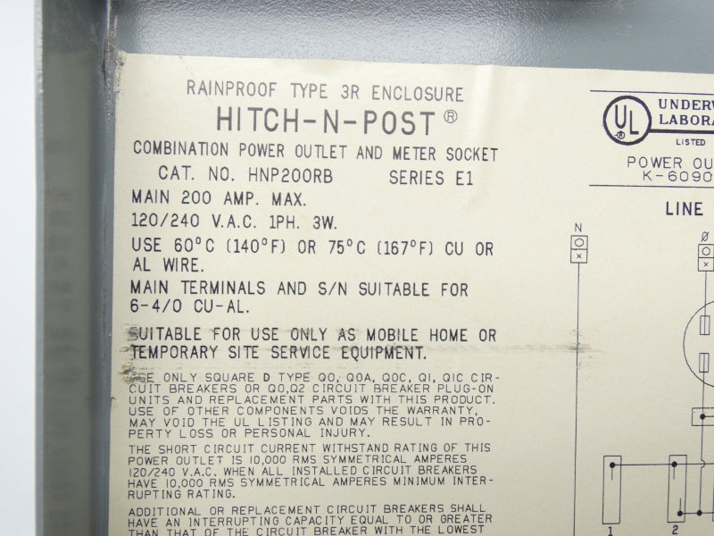 SQUARE D HNP200RB 120/240VAC 200A NSNP