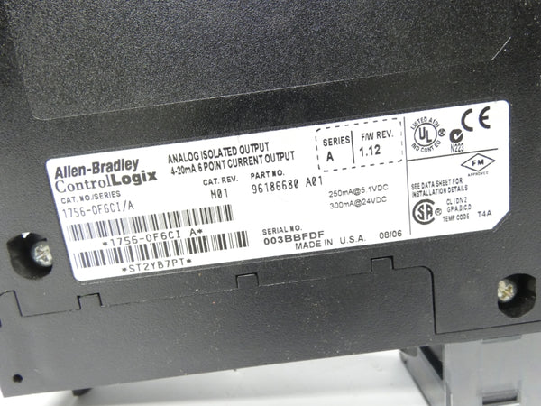 ALLEN BRADLEY 1756-OF6CI SER. A REV. M01 F/W 1.12 24VDC NSNP