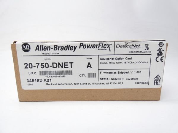 ALLEN BRADLEY 20-750-DNET SER. A F/W 1.003 24VDC DATE: 2022 NSFS