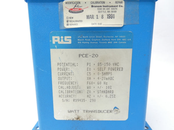 RIS PCE-20-P1-E0-C5-XA-F60-W0-Z0-A2  85-150VAC 0-5A UNMP