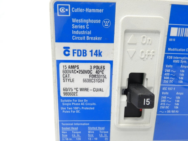 CUTLER HAMMER FDB3015L 600VAC 15A (BLUE) NSNP