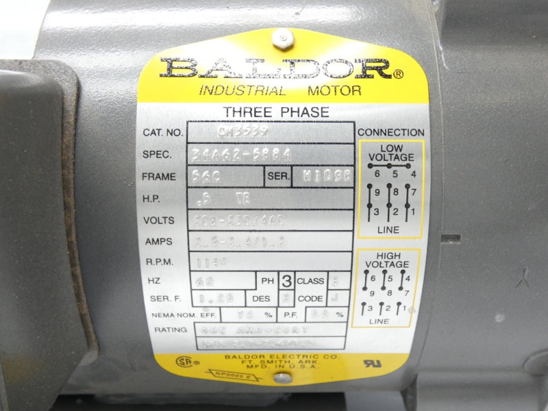 BALDOR CM3539 34A62-5884 208-230/460V 2.5-2.4/1.2A UNMP