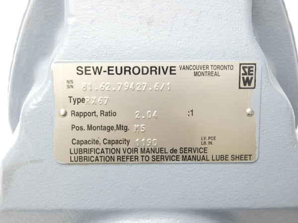 SEW EURODRIVE RX67 RX67DT80K43MSD5HFSR11 230/460V 2.9/1.45A NSNP