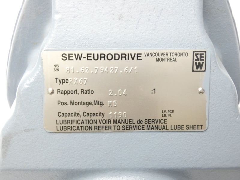SEW EURODRIVE RX67 RX67DT80K43MSD5HFSR11 230/460V 2.9/1.45A NSNP