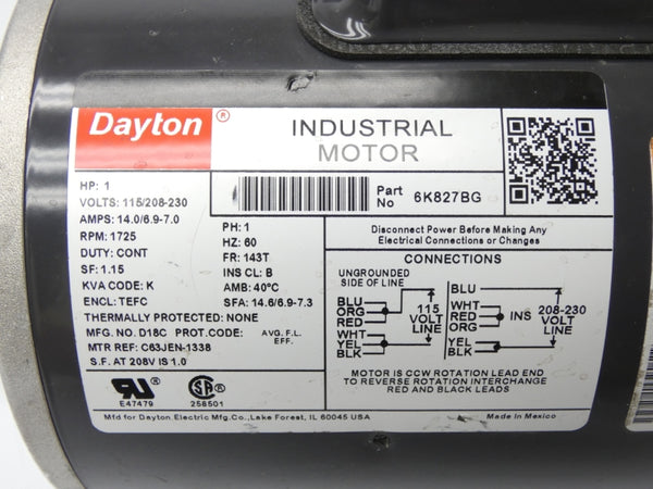DAYTON 6K827BG 115/230V 14.0/7.0A NSNP