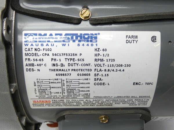 MARATHON ELECTRIC F102 CPA56C17F5325HP 115/230V NSMP