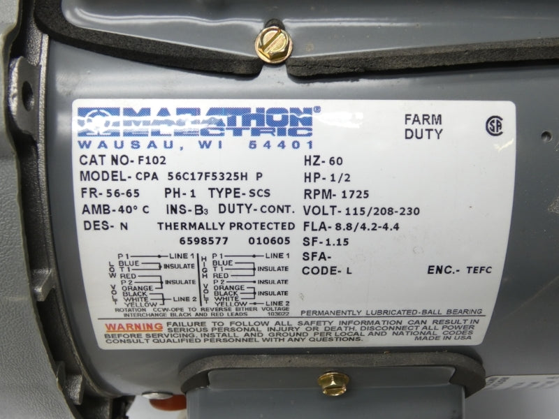 MARATHON ELECTRIC F102 CPA56C17F5325HP 115/230V NSMP