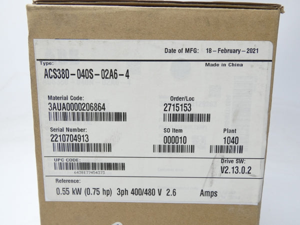 ABB ACS380-040S-02A6-4 400/480V 2.6A NSFS